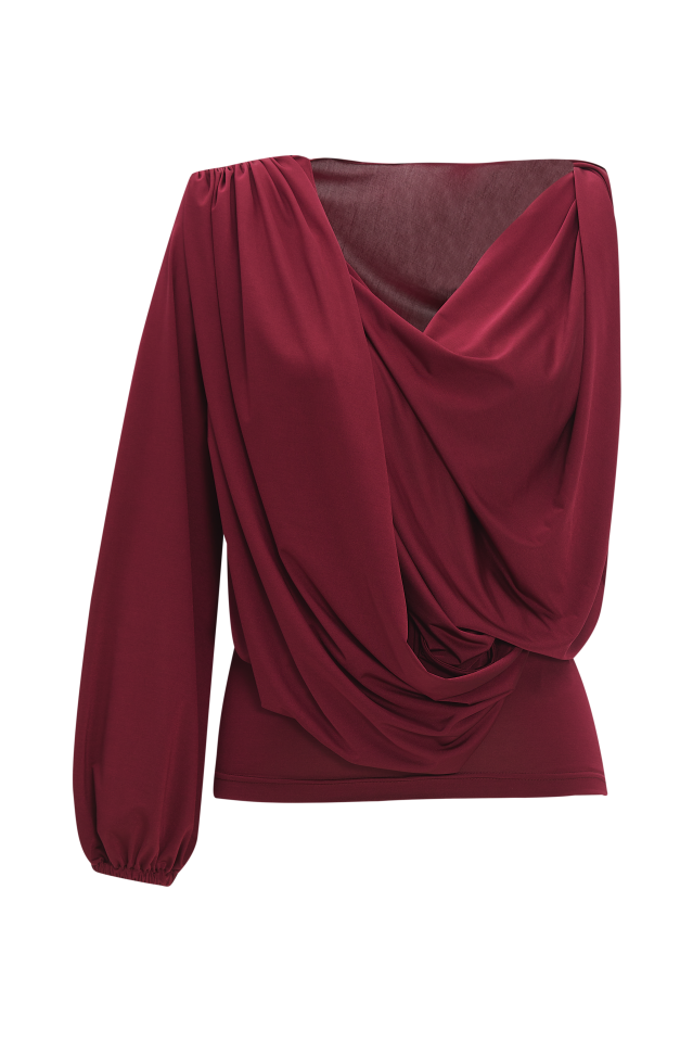 Draped Jersey Top & Gathered Skirt in Burgundy