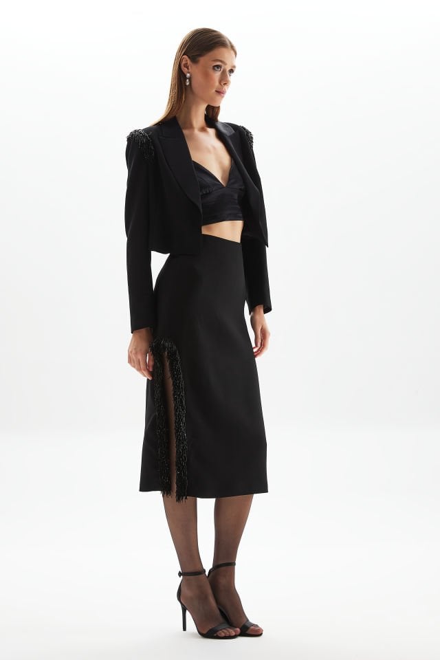 Embellished Cut-out Midi Skirt