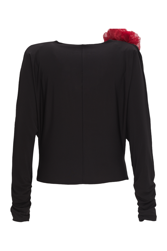Cowl Neck Draped Jersey Top in Black