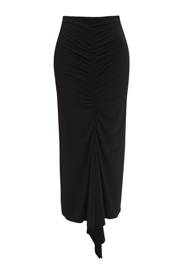 Gathered Midi Skirt in Black
