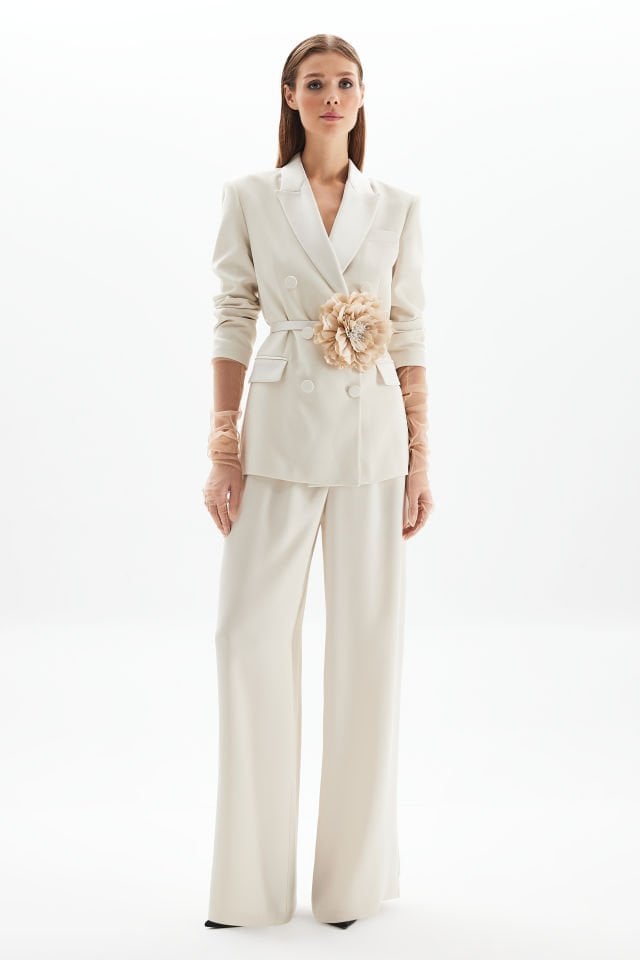 Tuxedo Suit Pants in Ecru