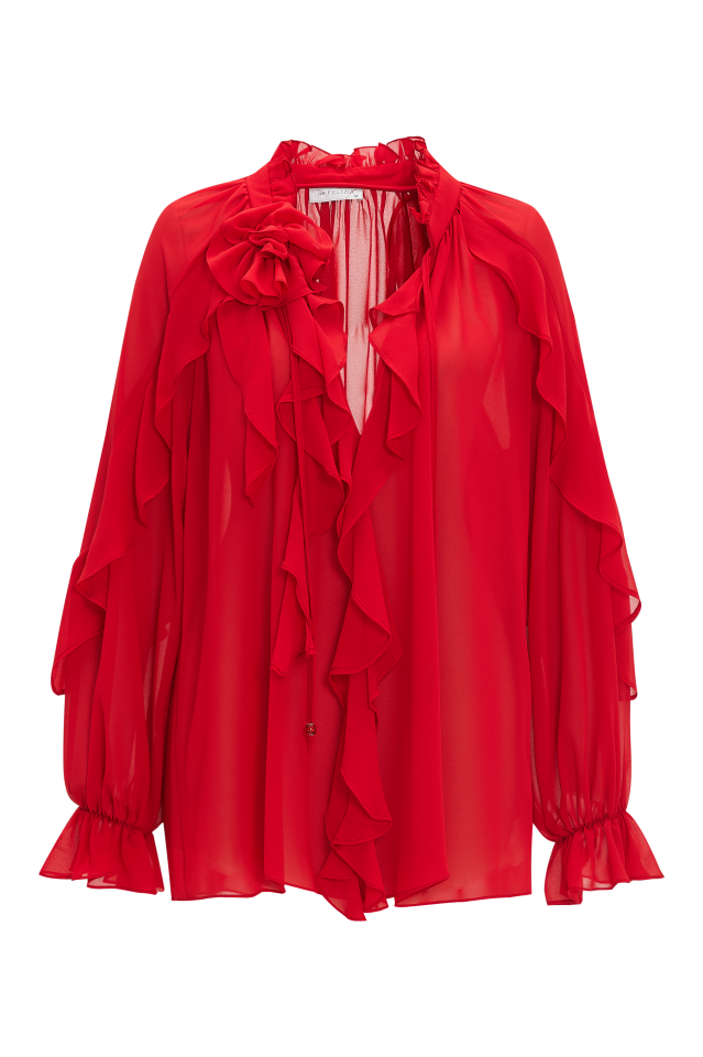 Ruffle Blouse in Red