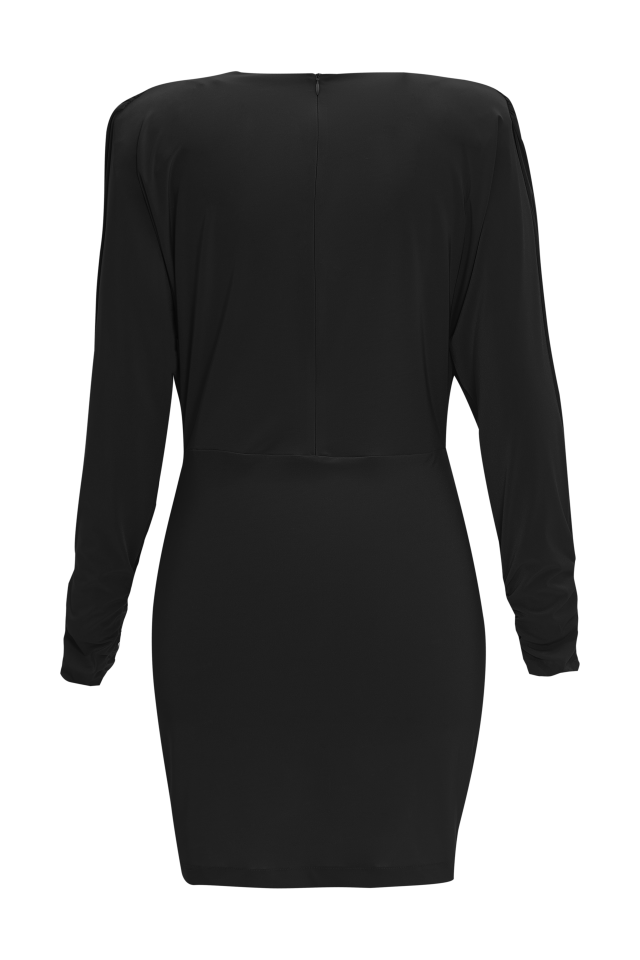 Cowl Neck Draped Jersey Mini Dress in Black