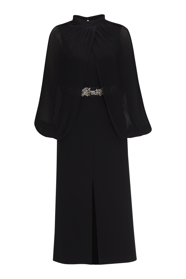 Black Midi Dress with Pleated Sleeves