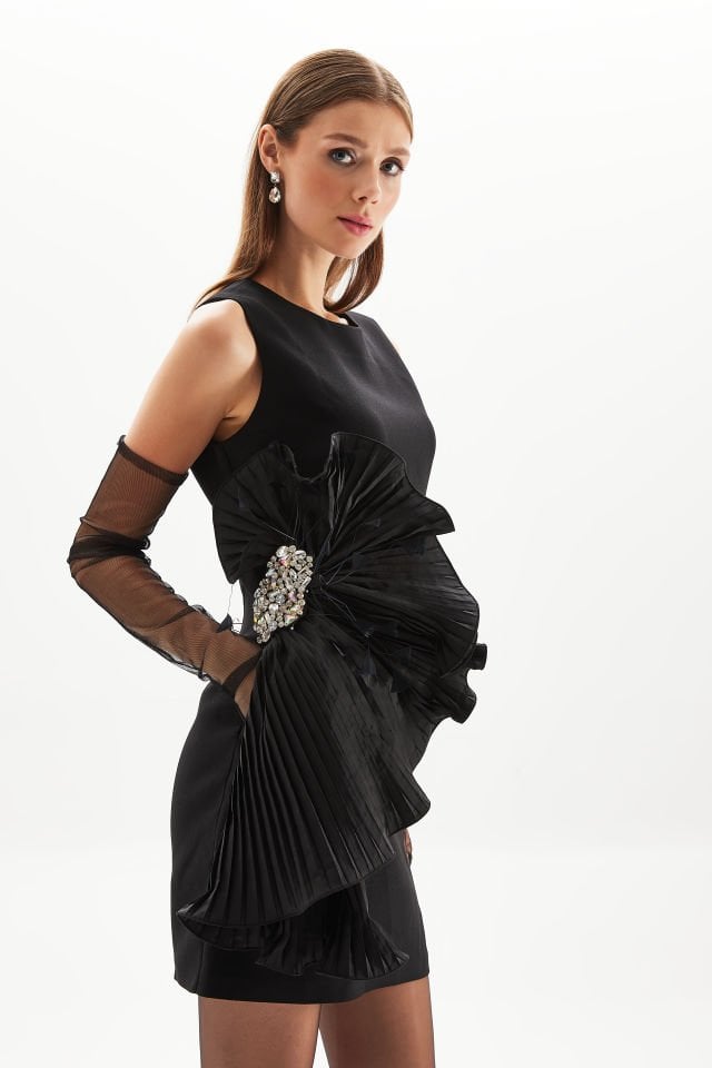 Sleeveless Mini Dress with Embellished Ruffle