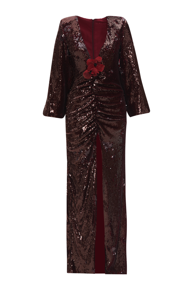 Sequin Maxi Gown with Orchid Flowers