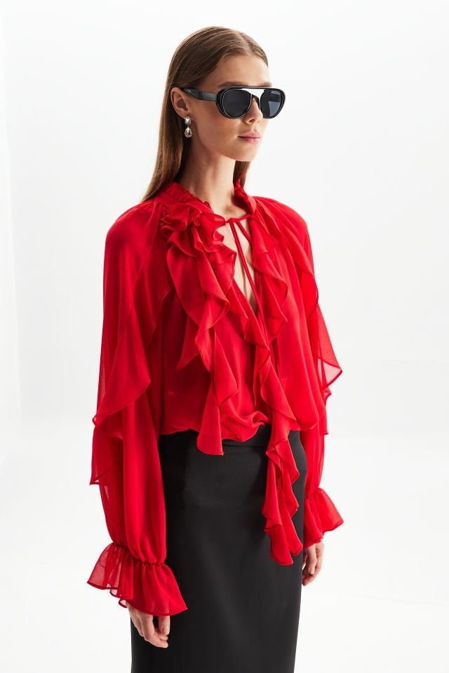 Ruffle Blouse in Red