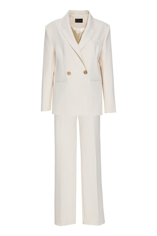 Tailored Double-Breasted Suit in Ecru