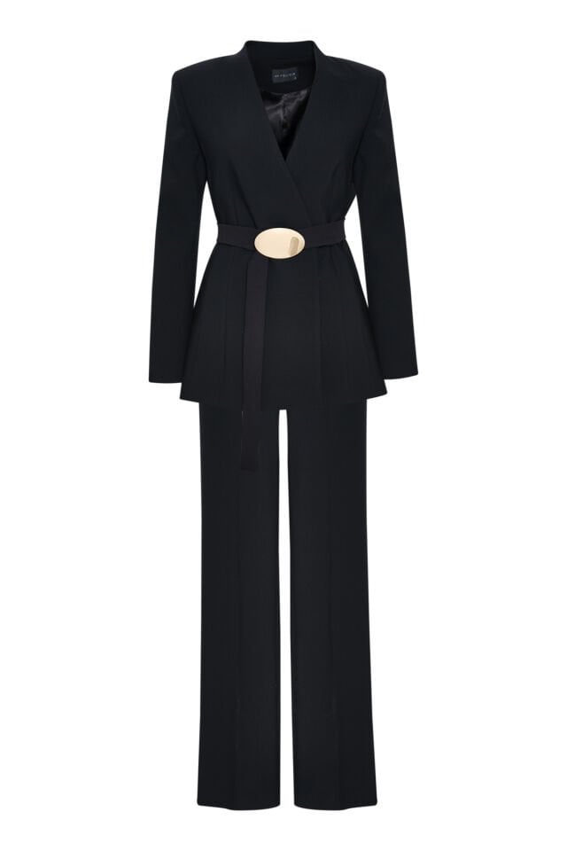 Fitted Belted Suit in Black