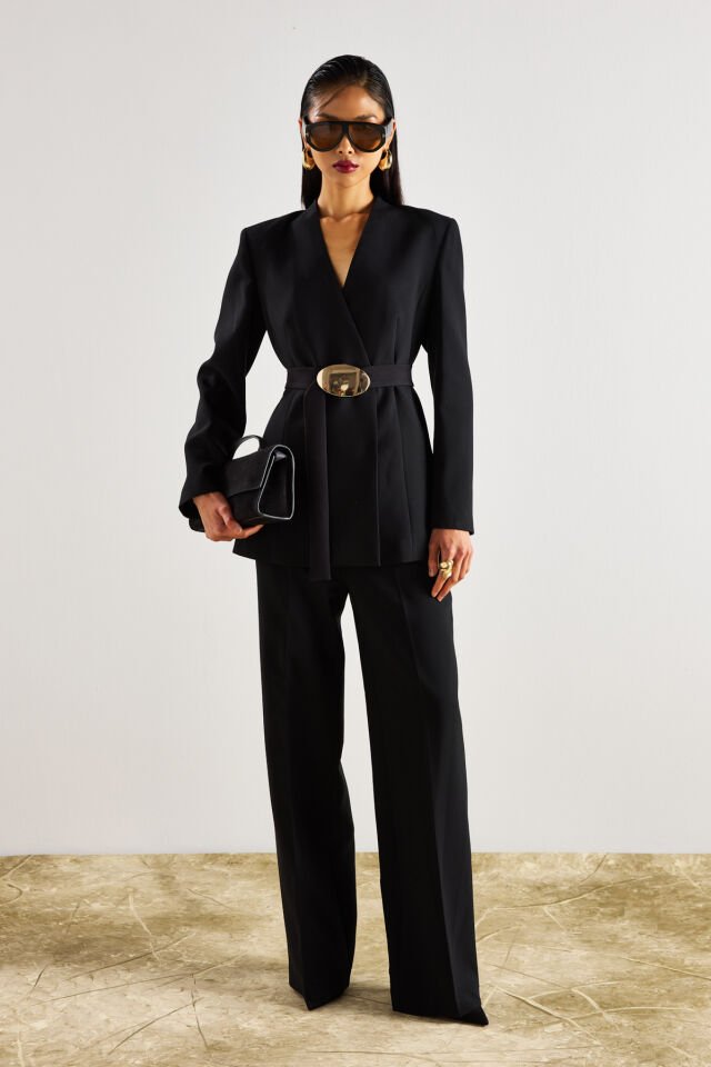 Fitted Belted Suit in Black