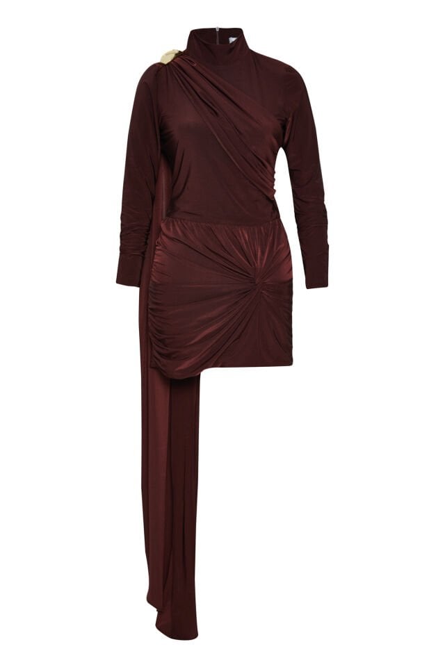 Jersey Draped Mini Dress In Brown