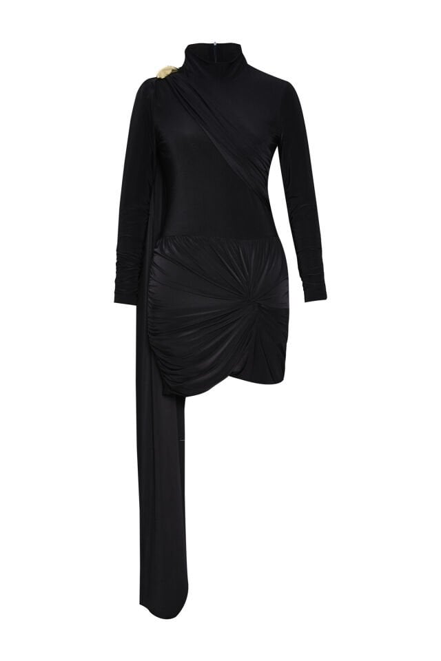 Jersey Draped Mini Dress In Black