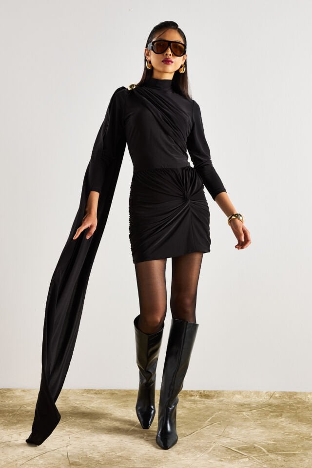 Jersey Draped Mini Dress In Black