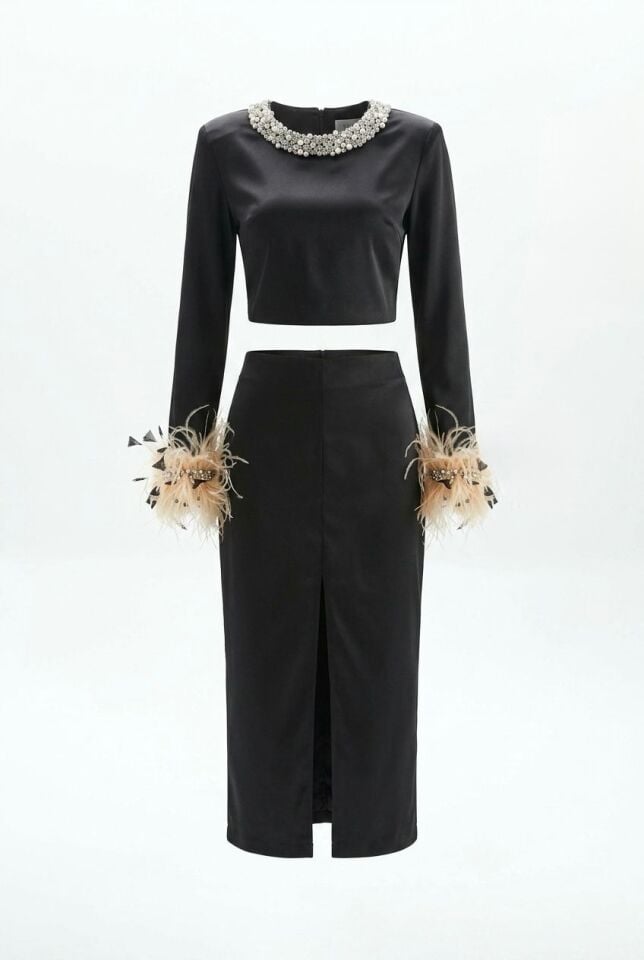 Embellished Crop-Top & Midi Skirt Co-Ord Set